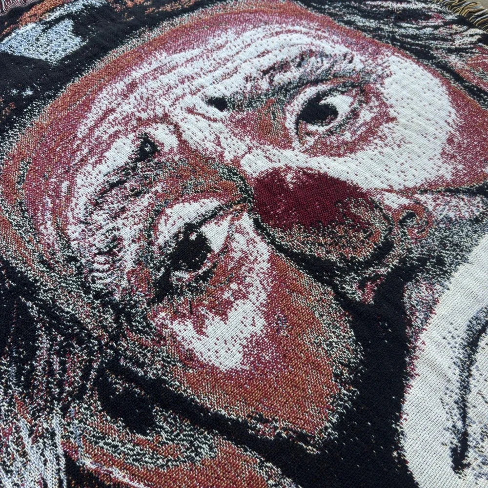 Vintage 90s Emmett Kelly Weary Willie Leighton-Jones Tapestry Blanket Black